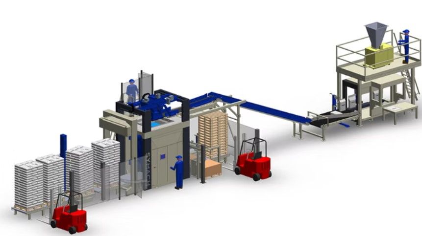 Industrial bag packaging and palletizing equipment